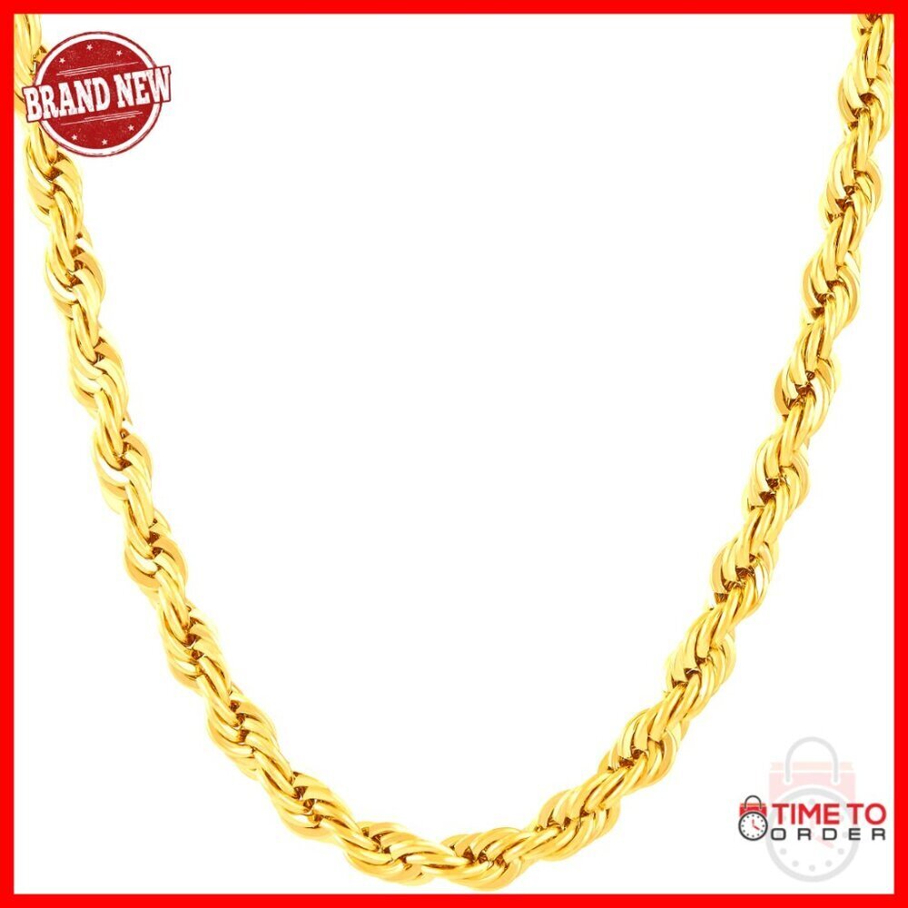 6mm Rope Chain Necklace 24k Gold Plated Lobster Clasp 22 Inches